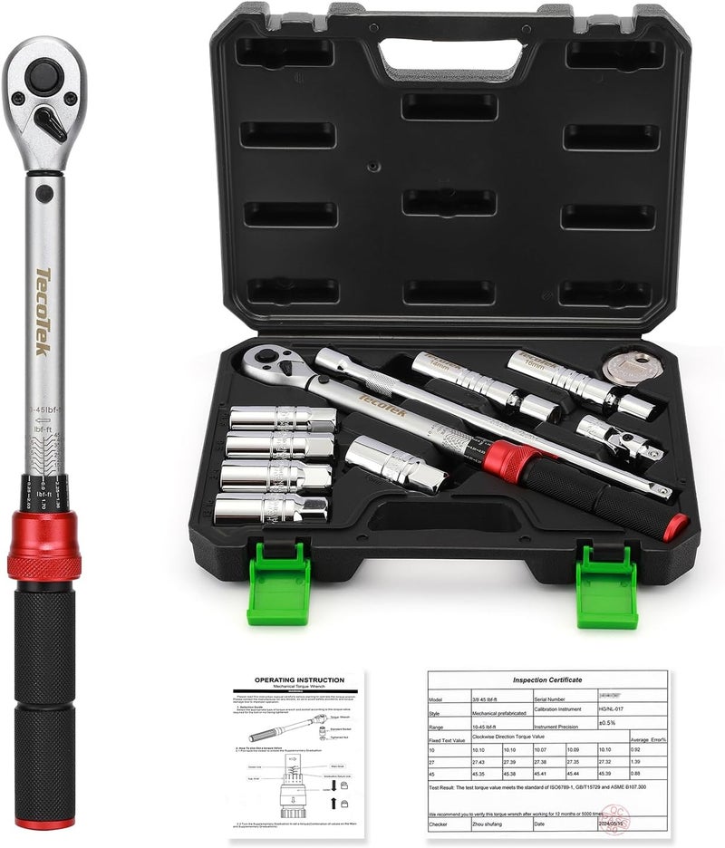 TecoTek 11Pcs 3/8" Drive Spark Plug Socket Set with Click Torque Wrench, Spark Plug Gapper, Universal Joint, Extension Bar, 9/16", 5/8", 3/4", 13/16", 14, 16 and 18mm, CR-V Sockets with Rubber Rings - Image 1